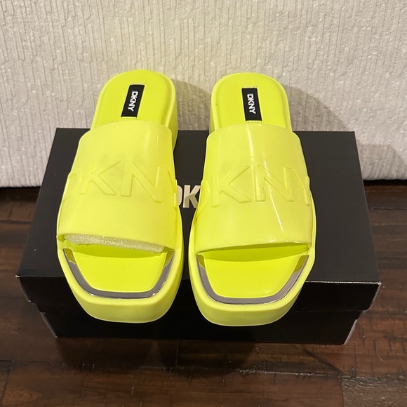 Dkny Shoes - DKNY Vibrant Yellow Platform Slide Sandals NIB
